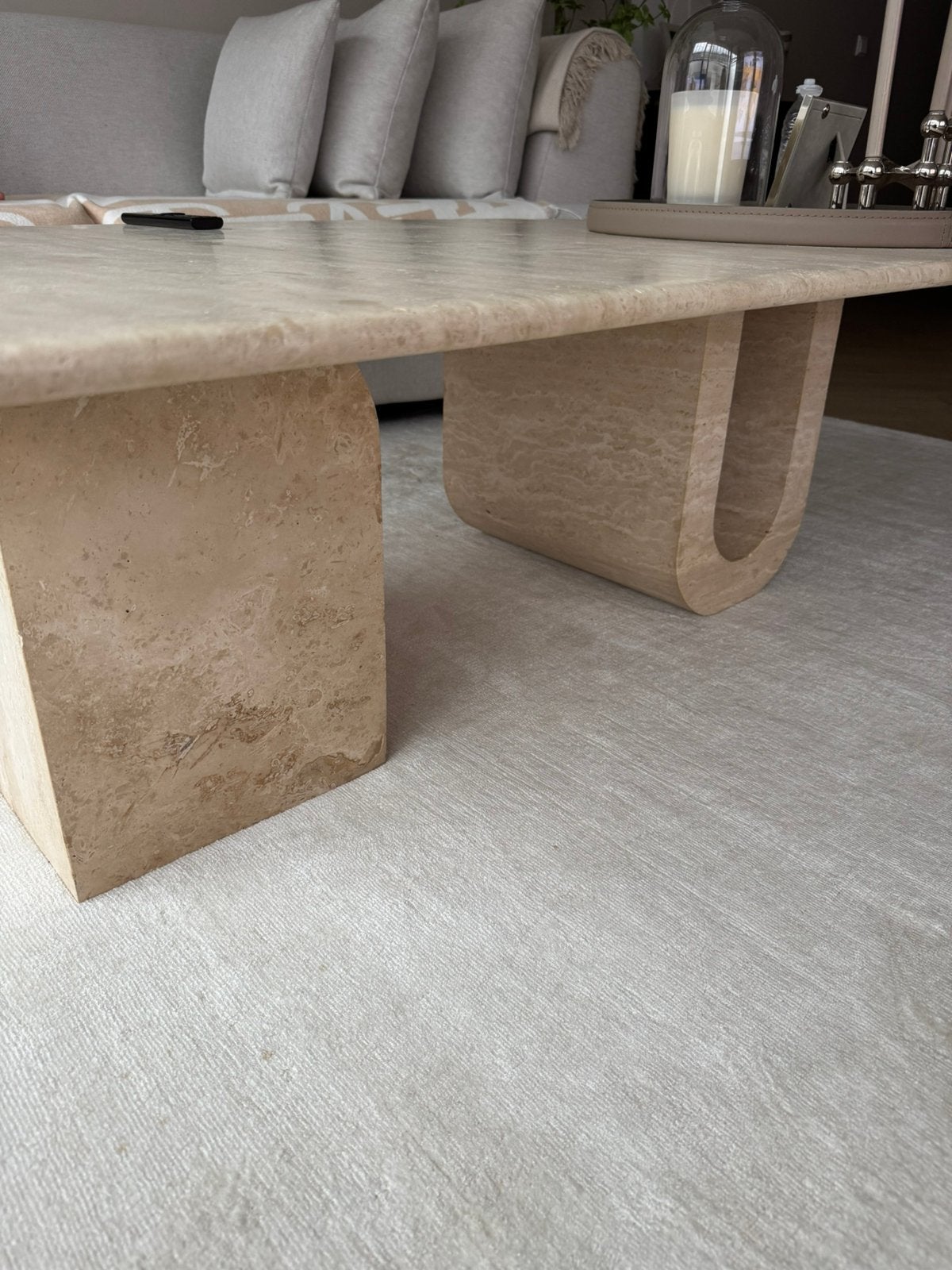 Travertin salontafel mia carrara, 100 tot 150 cm, Zo goed als nieuw, Rechthoekig, 50 tot 100 cm
