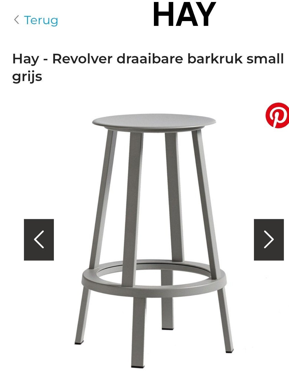 HAY Revolver barkrukken, grijs, 2 stuks (65cm), Huis en Inrichting, Barkrukken, Ophalen, 60 tot 90 cm, Met voetsteun, Zo goed als nieuw