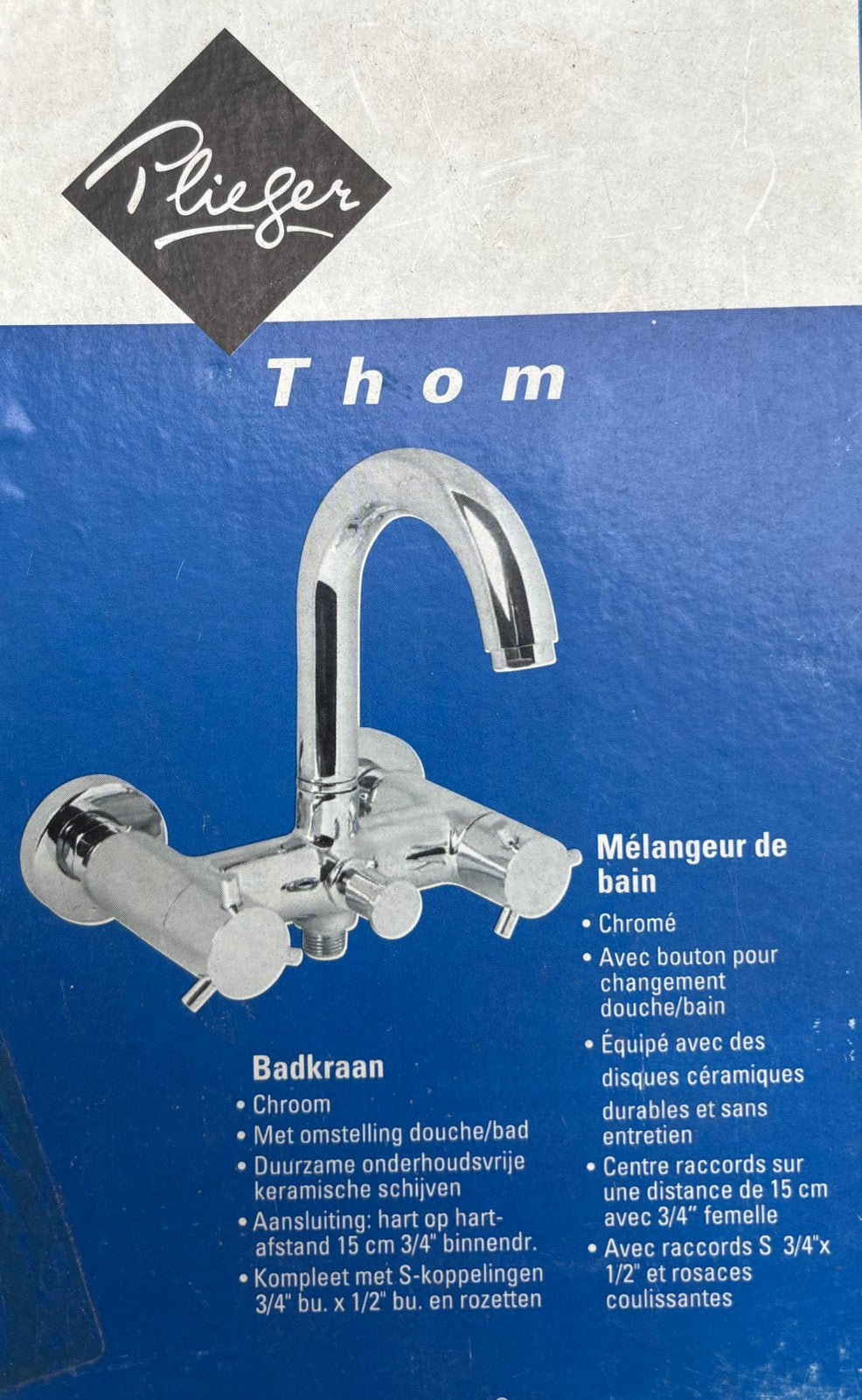 Plieger badkraan, type Thom, Ophalen, Nieuw, Chroom, Bad