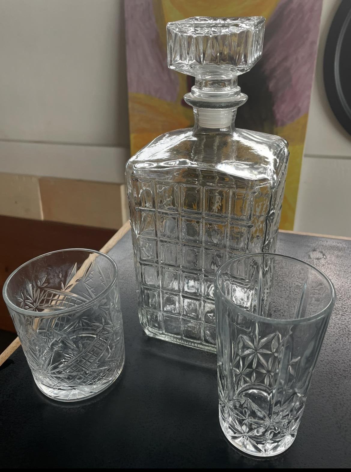 Blomus vintage kristallen karaf met 16 wiskey water glazen, Verzamelen, Glas en Borrelglaasjes, Ophalen, Gebruikt, Overige typen