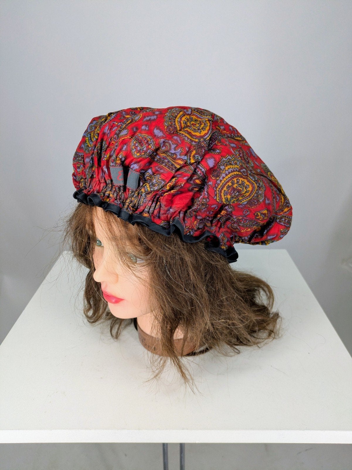 Vintage Slaapmuts/Bonnet - Rood Paisley Patroon, Hoed, Onbekend, Elena!, Onbekend