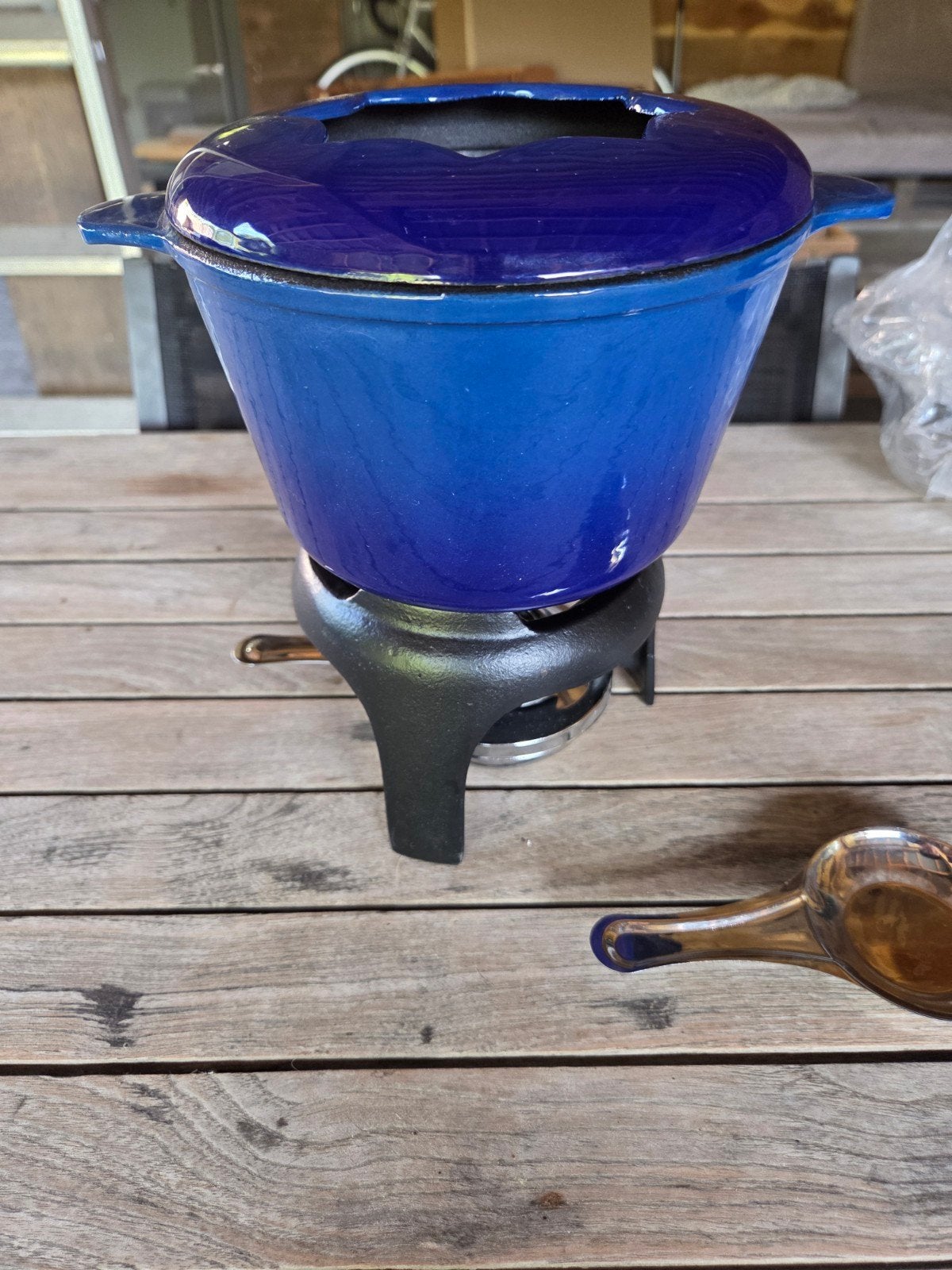 Vroom & Dreesmann Geëmailleerd Fonduestel - Blauw, Ophalen, Nieuw, Brander, Fondueset