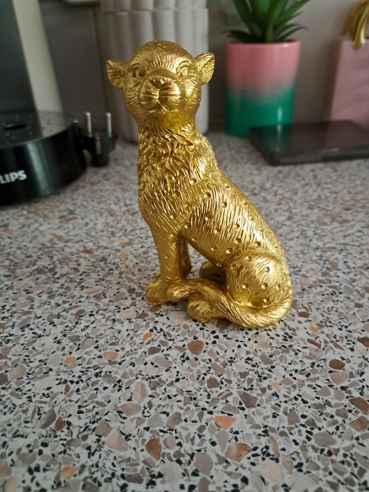 Goudkleurig Luipaard Beeldje - Decoratief, Ophalen of Verzenden, Zo goed als nieuw, Goud