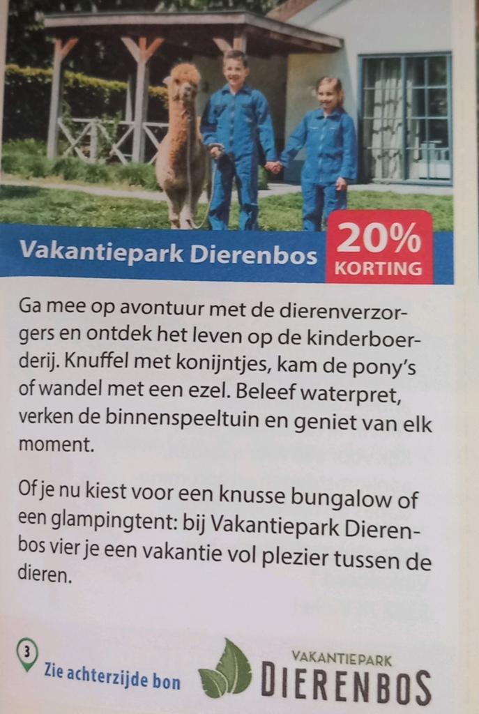 Vakantie park dierenbos 20% korting 2 week is 400 euro korti