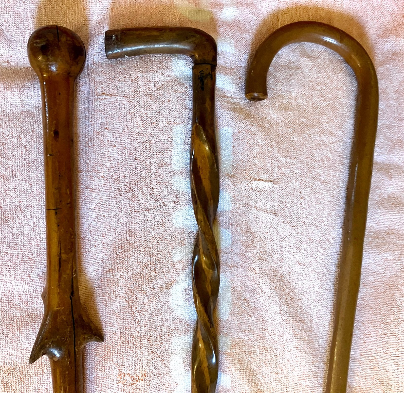 Antieke Houten Wandelstok 3 st. Mooi Bewerkt en stekels stok, Ophalen of Verzenden