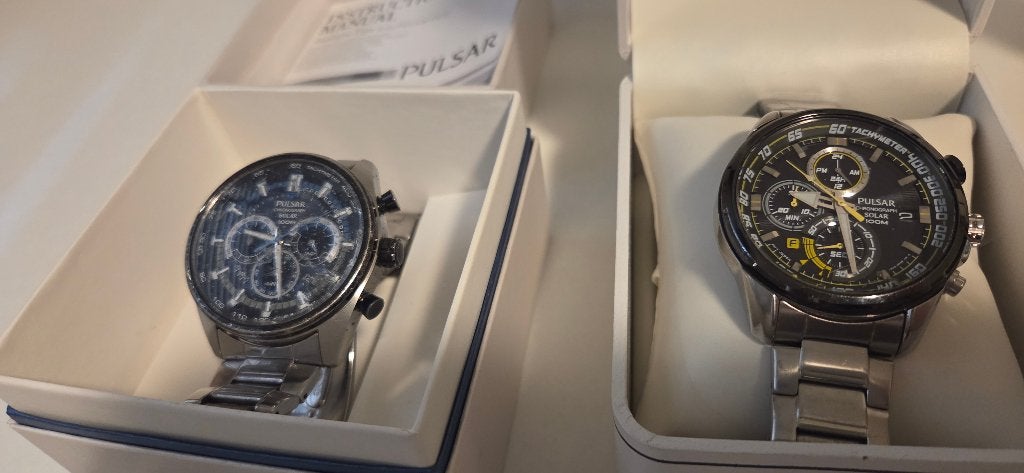 2x pulsar solar chronograph, Sieraden, Tassen en Uiterlijk, Overige merken, Staal, Polshorloge, Ophalen of Verzenden