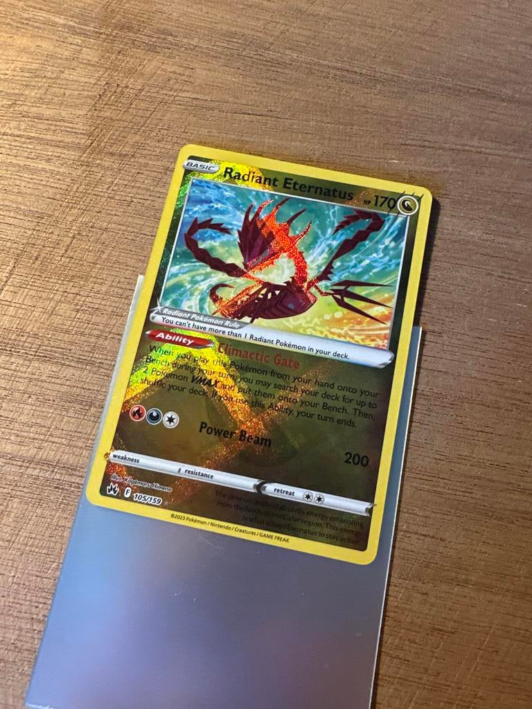 Ultra Zeldzame Holo Radiant Eternatus Pokémon Kaart, Ophalen, Zo goed als nieuw, Losse kaart, Foil