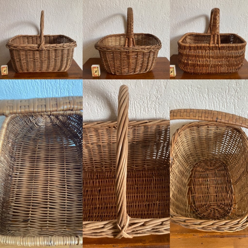 drie cottage gevlochten rieten draagmandjes draagbaar mandje, Gebruikt, Mand, Handgemaakt, Ophalen of Verzenden
