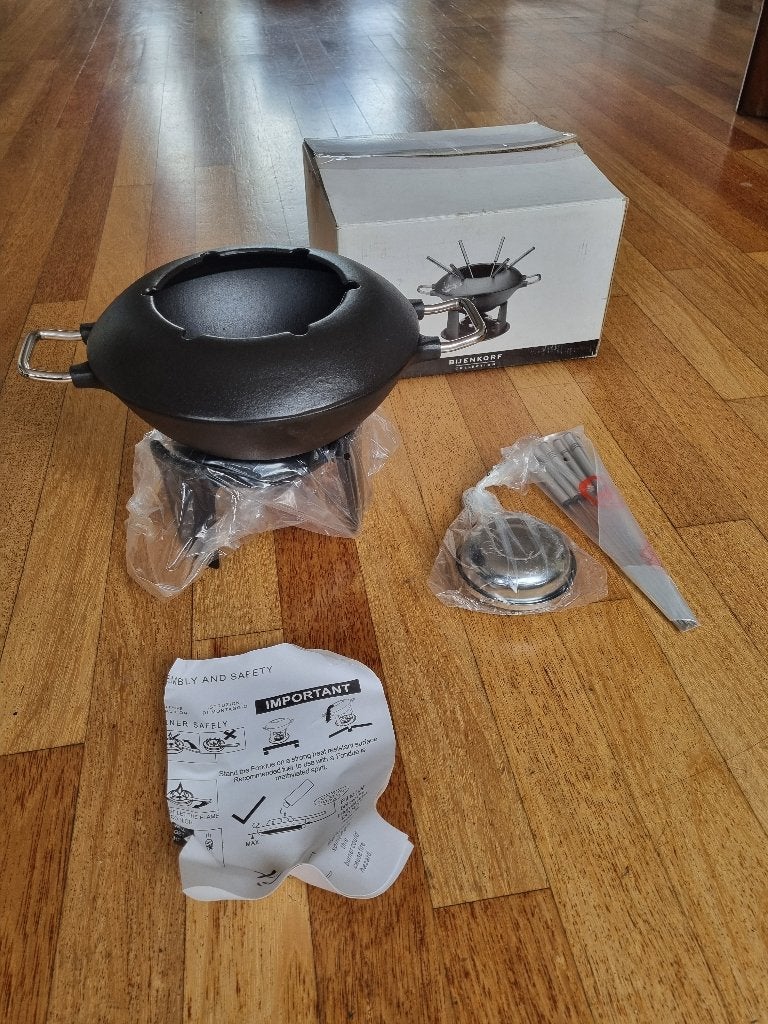 Zeer mooie gietijzeren fondueset van de Bijenkorf, NIEUW, Ophalen of Verzenden, Nieuw, Brander, Fondueset