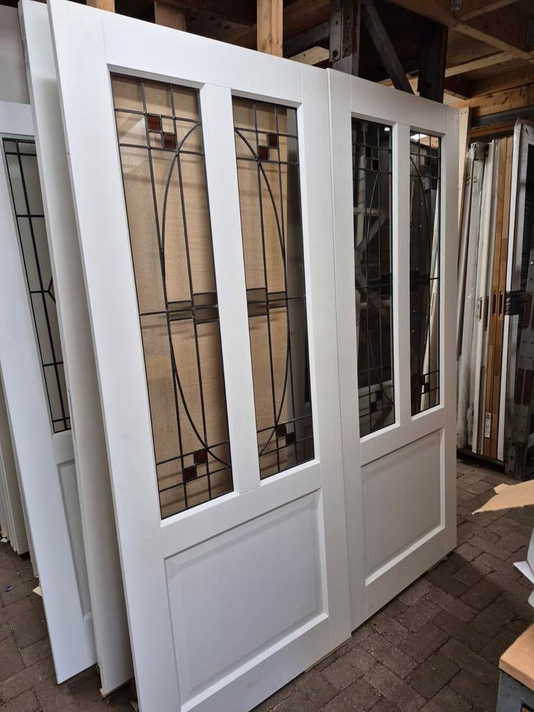 Dubbele binnendeuren opdek 2x 86x211,5cm incl glas in lood, Binnendeur, Nieuw, Ophalen of Verzenden, Glas