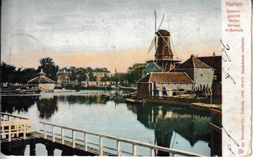 HAARLEM - SPAARNE GEZICHT / MOLEN ADRIAAN m/BADHUIS, Ophalen of Verzenden, Voor 1920, Gelopen, Noord-Holland