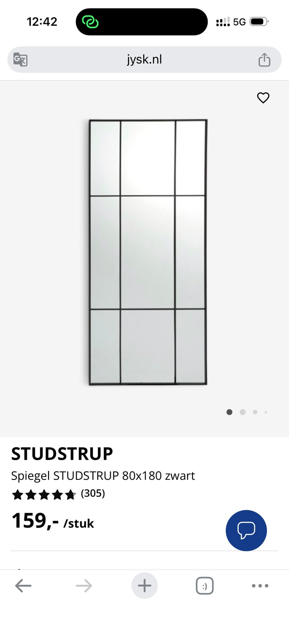 JYSK Spiegel STUDSTRUP 80x180 zwart, Huis en Inrichting, Woonaccessoires | Spiegels, Ophalen, Zo goed als nieuw, 75 tot 100 cm