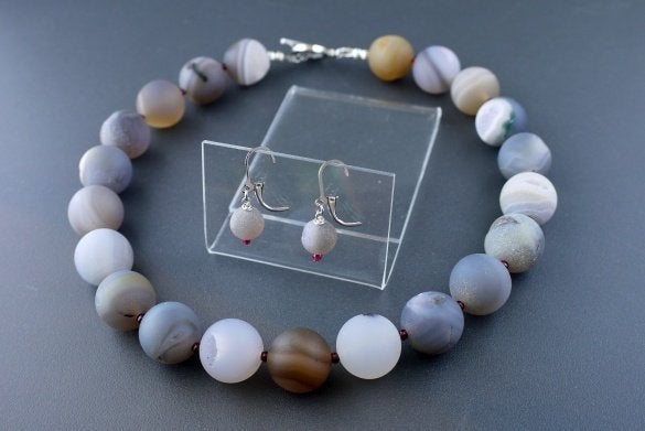 AGAAT (18 mm) ketting/oorhanger-set, Sieraden, Tassen en Uiterlijk, Kettingen, Ophalen of Verzenden, Nieuw, Steen of Mineraal