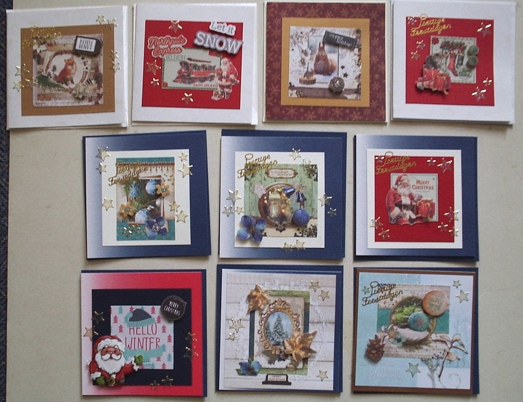 Set van 10x zelfgemaakte kerstkaarten (set e), Hobby en Vrije tijd, Verzenden, Nieuw, Kerst