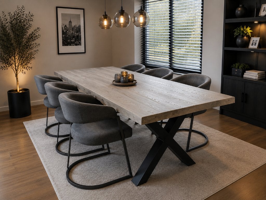 Industriële eettafel 240 x 100 cm | Stalen X-poten, Huis en Inrichting, Tafels | Eettafels, Ophalen, 100 tot 150 cm, 200 cm of meer