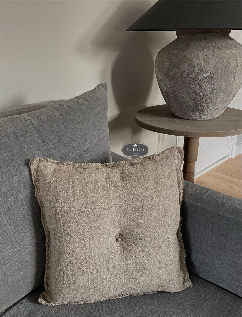 Shabby linnen kussen naturel knoop stoer sober landelijk, Verzenden, Nieuw, Vierkant, Sierkussen