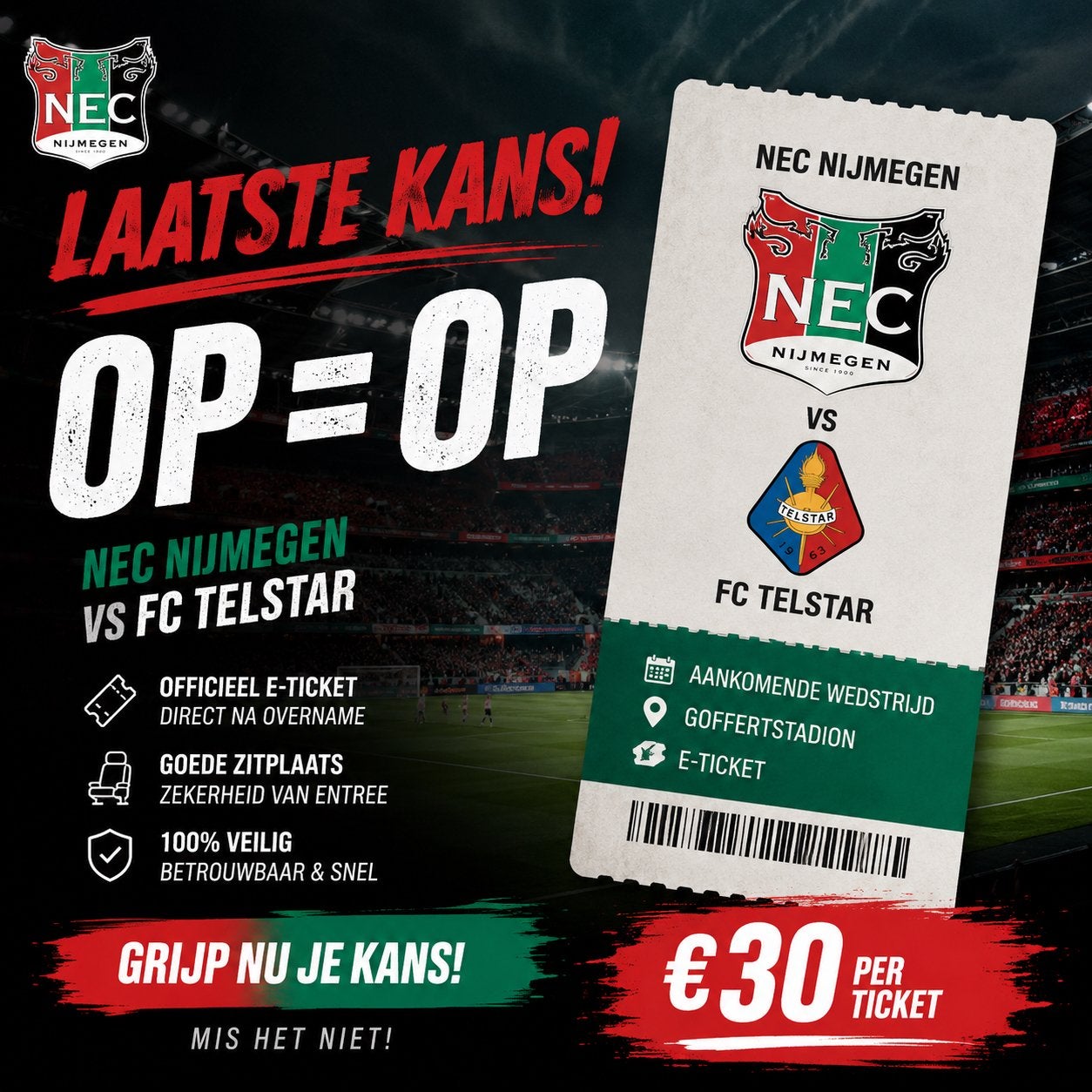 NEC-telstar kaartje laatste kans, Seizoenskaart, Eén persoon, Juli
