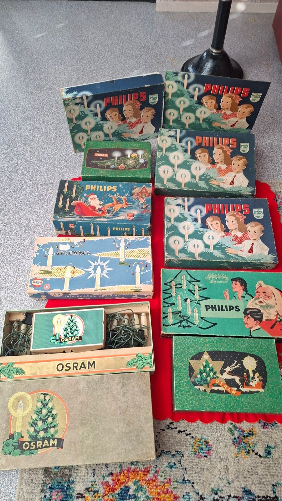 9 fraaie oude kerstdozen met lampje,s, Ophalen of Verzenden