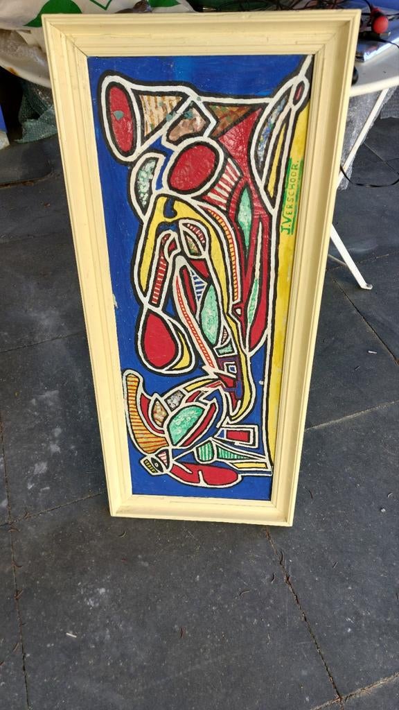 Jan Verschoor - Abstract Cobra-achtig Olieverf Schilde, Antiek en Kunst, Ophalen