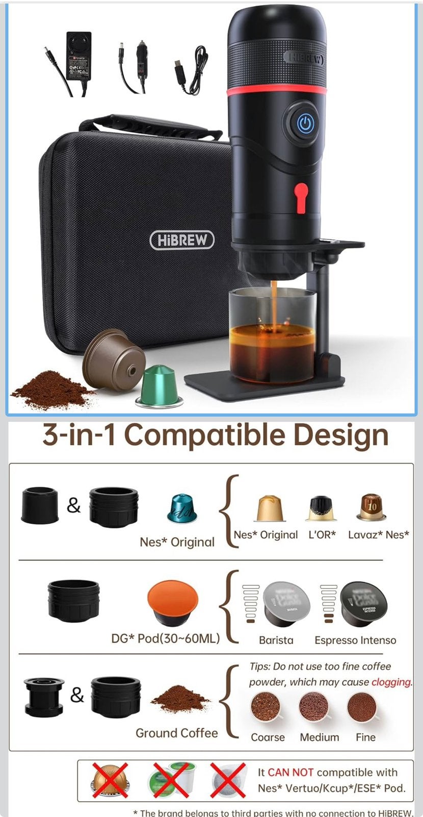 HiBREW H4-premium 80W is een draagbare 3-in-1 koffiemachine, Overige modellen, Overige typen, Ophalen of Verzenden, Zo goed als nieuw