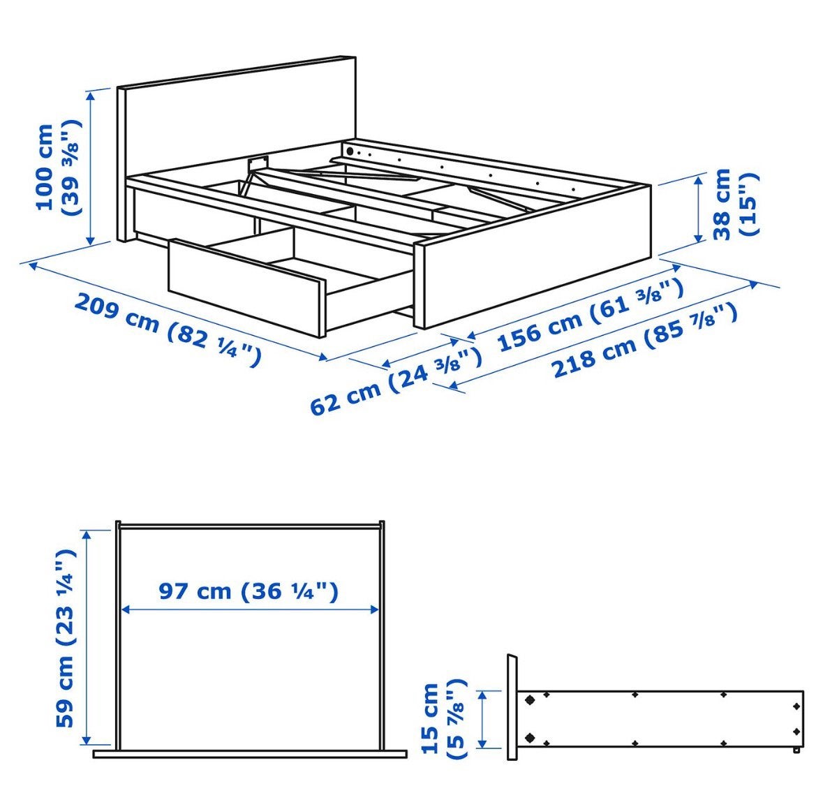 Ikea Wit twijfelaar met twee bedlades (140x200 cm), Ophalen, Gebruikt, 90 cm, Eenpersoons