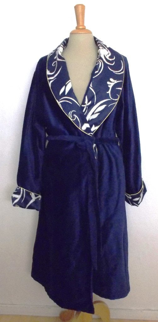 Chique fluweel look donkerblauwe badjas van Cawo! 40, Kleding | Dames, Verzenden, Zo goed als nieuw, Maat 38/40 (M)