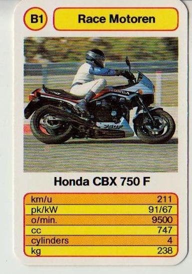 Kw1146 motorkaartje b1 honda cbx 750 f race motor, Ophalen of Verzenden, Zo goed als nieuw, Motoren