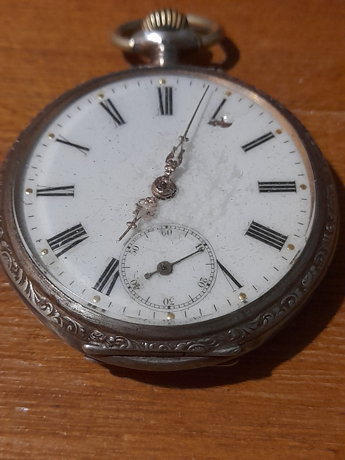 Oud Zilveren Zakhorloge met Gouden Wijzers - Loopt, Verzenden, Zilver, Zakhorloge, Voor 1900