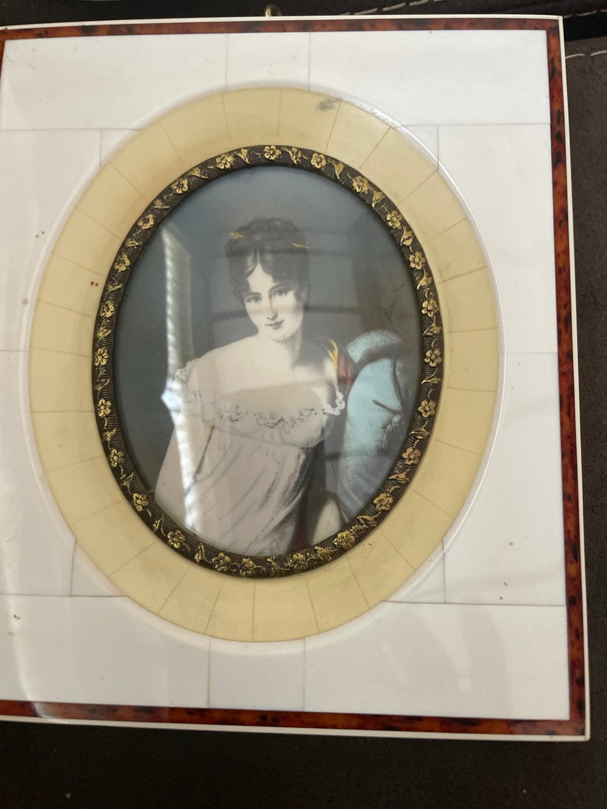 Antieke miniatuurportret in ivoren lijst, Ophalen of Verzenden