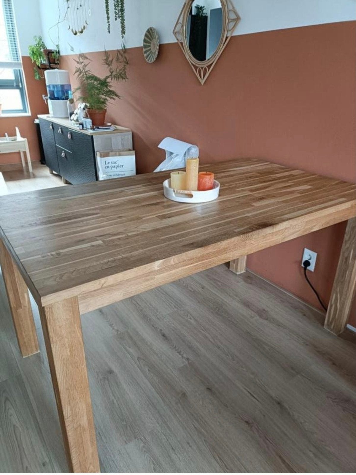 Robuuste eettafel van Karwei met houtlook, Ophalen, 50 tot 100 cm, Zo goed als nieuw, Vier personen
