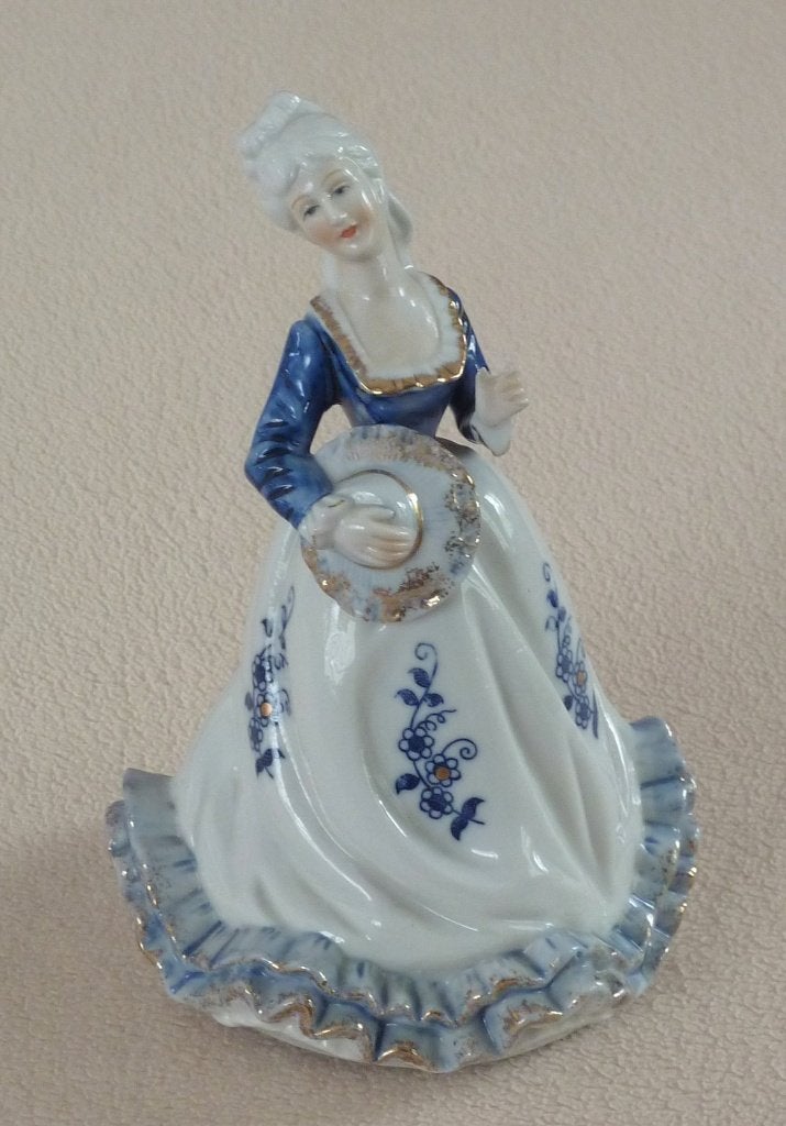 Vintage beeldje, Delfts blauw, goudkleurige accenten, muziek, Ophalen of Verzenden