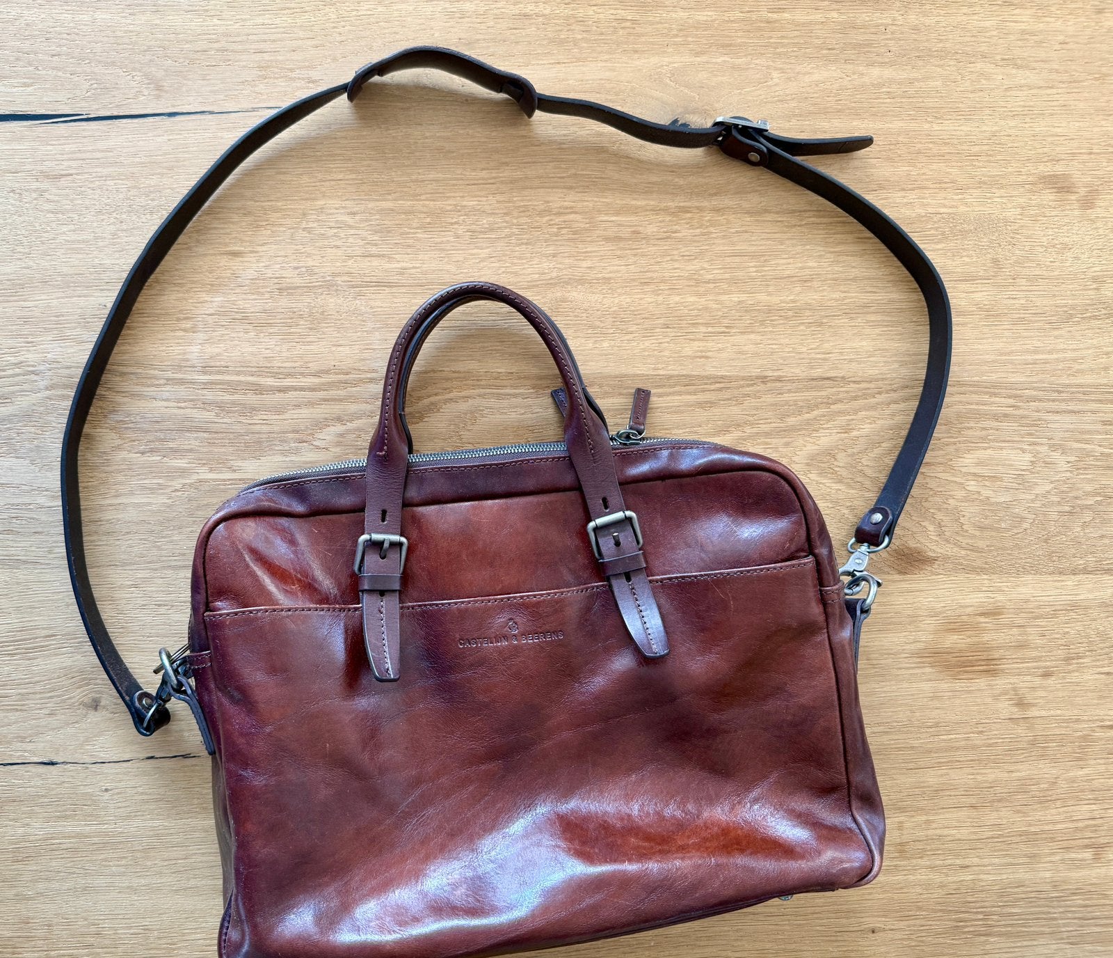 Leren werk/laptop tas Castelijn en Beerens, Computers en Software, Laptoptassen, Gevoerd laptopvak, 17 inch of meer, Aktetas, Ophalen of Verzenden