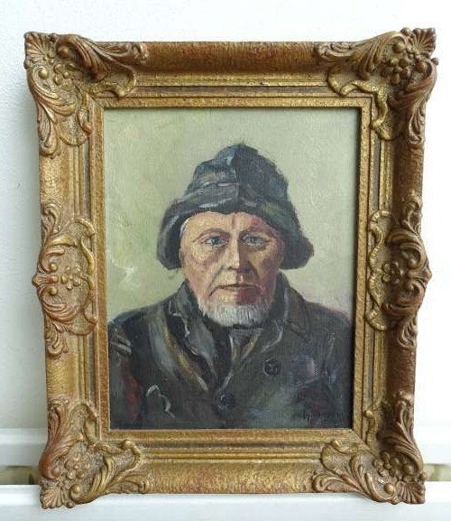 Antiek olieverf schilderij van een Urker? visser G.Burburg, Ophalen of Verzenden