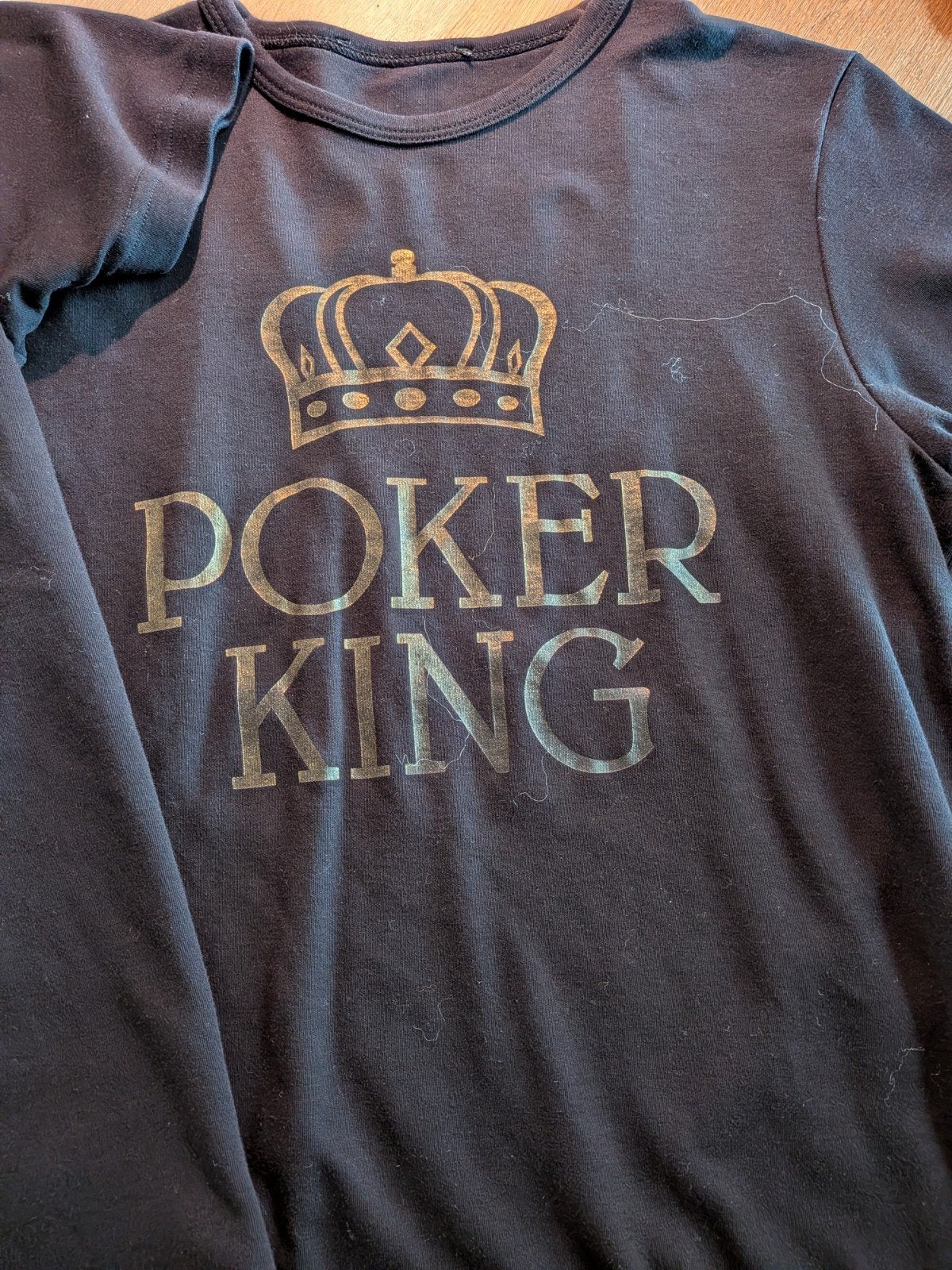 2xHeren T-shirts met 'Poker King' + 'Las Vegas Poker' opdruk, Kleding | Heren, Zwart, Ophalen of Verzenden, Gedragen, DAMAGE