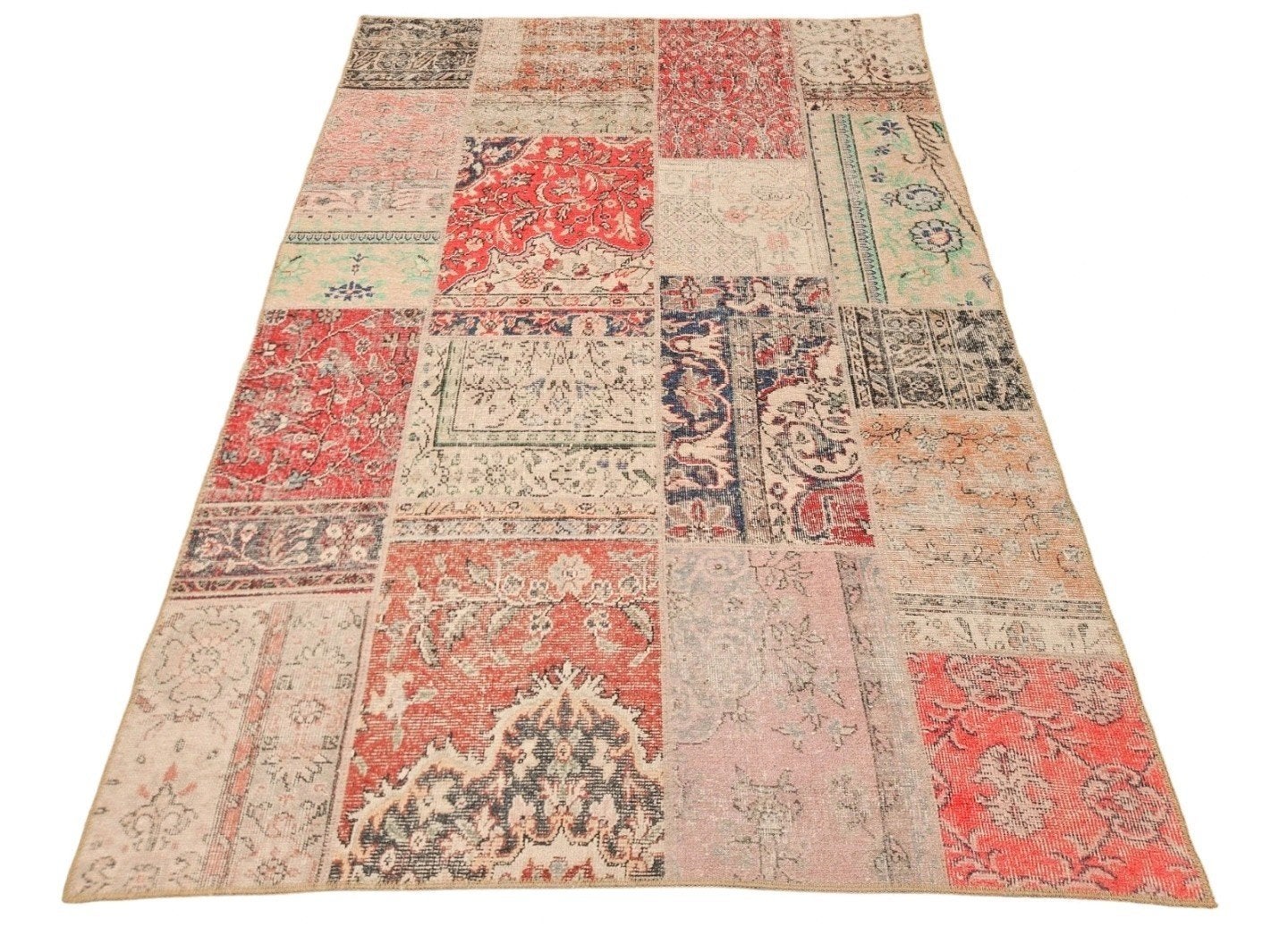 Persian oriental patchwork carpet floral design 155x224cm, ., Geel, 150 tot 200 cm, Rechthoekig