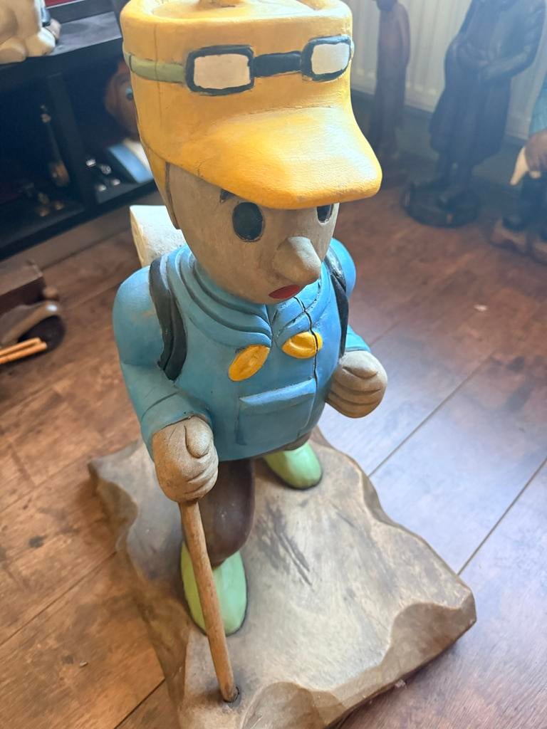 Uniek handgesneden houten Kuifje beeld - 60 cm hoog, Antiek en Kunst, Handgemaakt, Beeld, Hout, Meerkleurig