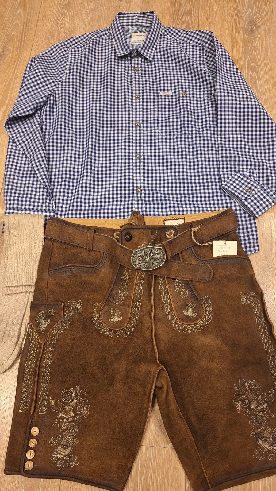 Lederhose 52 overhemd kousen oktoberfeest, Ophalen, Nieuw, Maat 52/54 (L), Stockerpoint