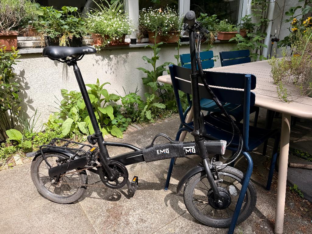 EMQ elektrische vouwfiets zwart. 1.319 km op teller, Velgrem, 16 tot 18 inch, Zo goed als nieuw, Totaal opvouwbaar