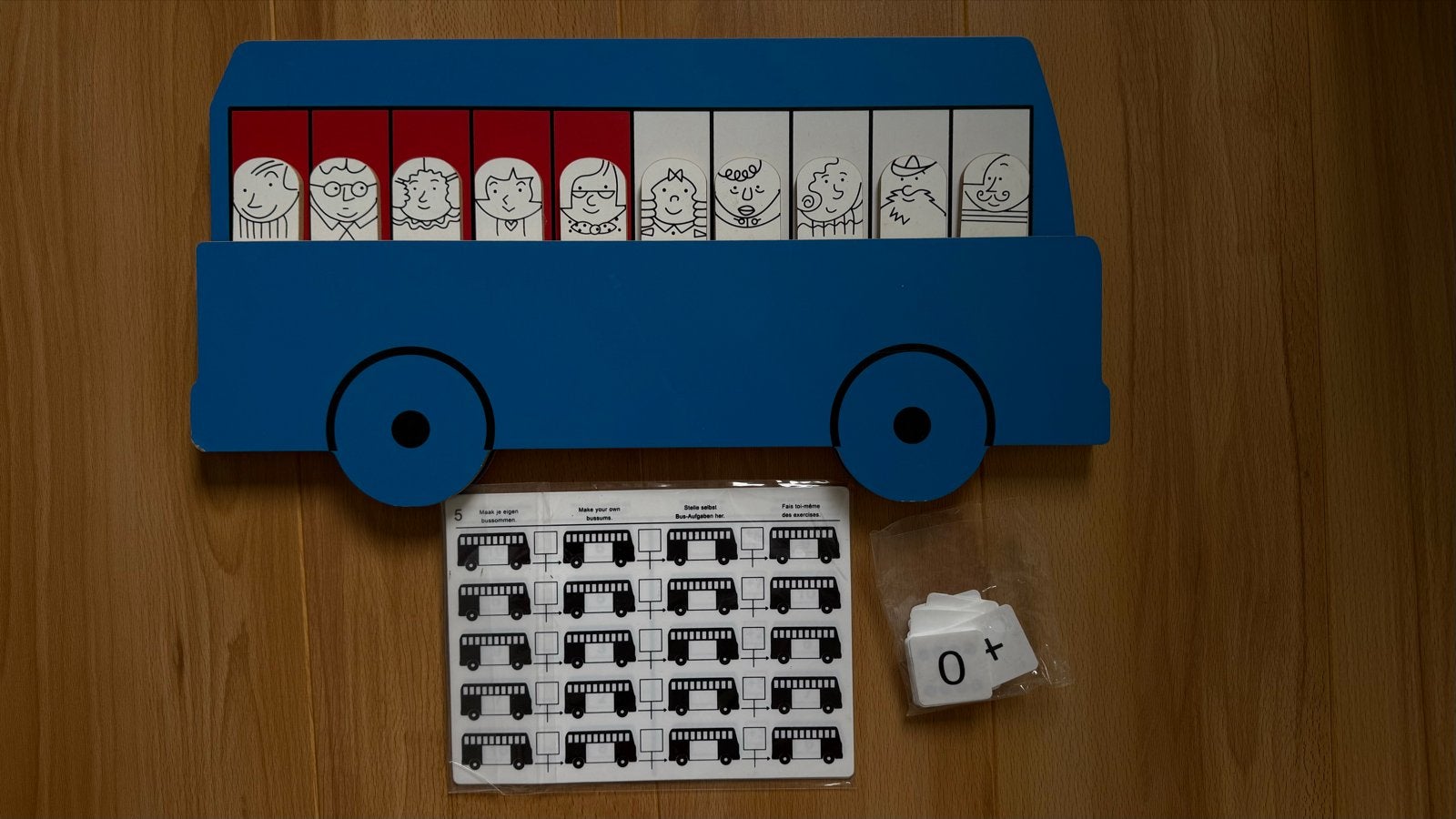 Houten bus telspel met fiches en kaarten, Kinderen en Baby's, Speelgoed | Houten speelgoed, Ophalen, Gebruikt, Overige typen