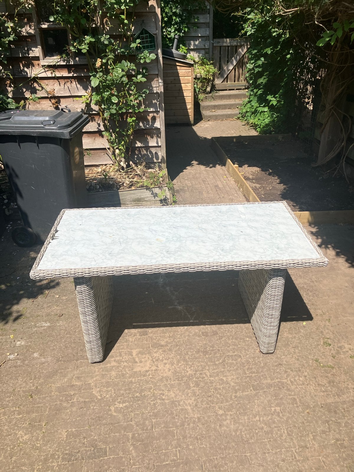 Tuintafel met glazen blad, Tuin en Terras, Tuintafels, Ophalen, Gebruikt, Rechthoekig, Aluminium