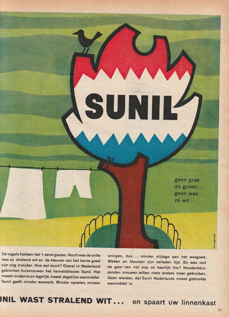 retro reclame 1960 Sunil wasmiddel spaart uw linnenkast, Verzamelen, Retro, Verzenden, Overige typen