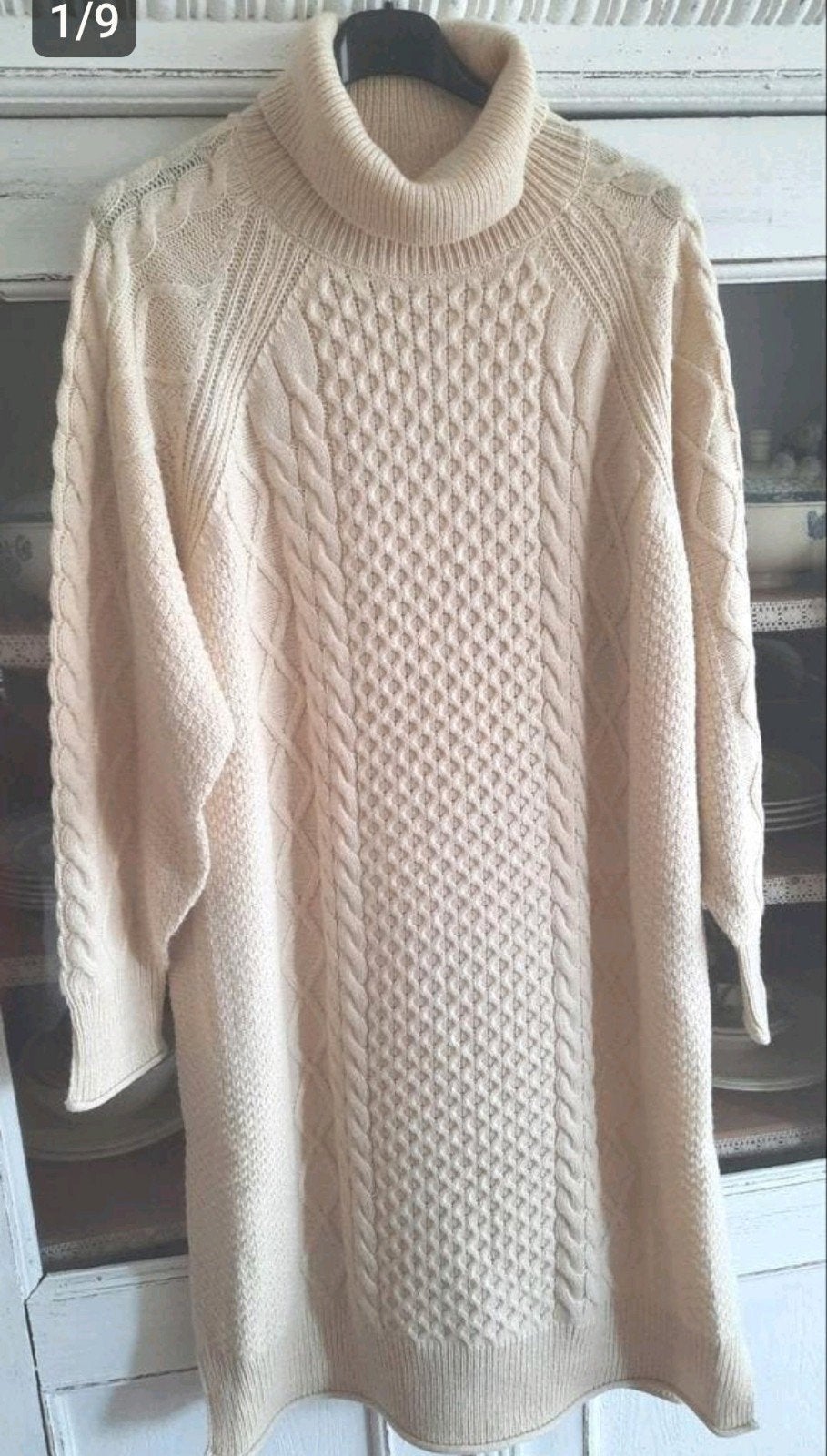 Nieuwe ecru grof gebreide kabelpatroon Hema jurk 46, Verzenden, Beige, Maat 46/48 (XL) of groter, Nieuw