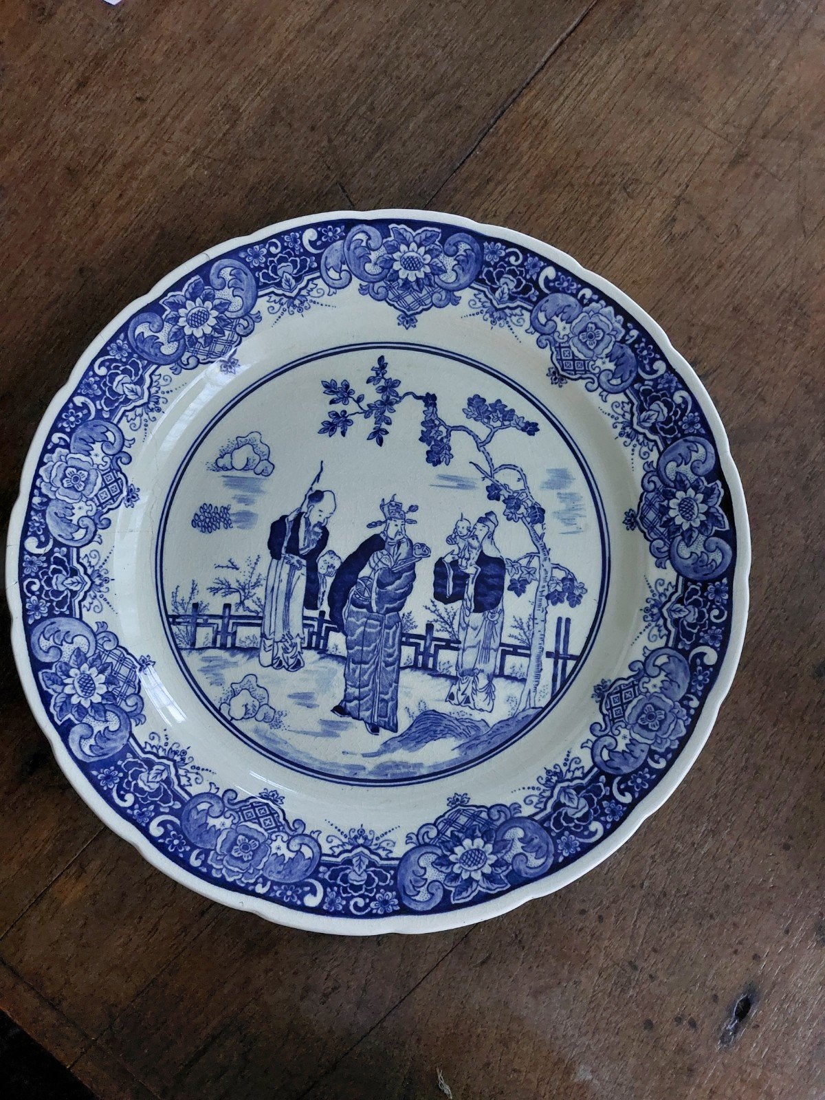 Antiek Delfts Blauw Bord met Chinees Decor, Ophalen of Verzenden