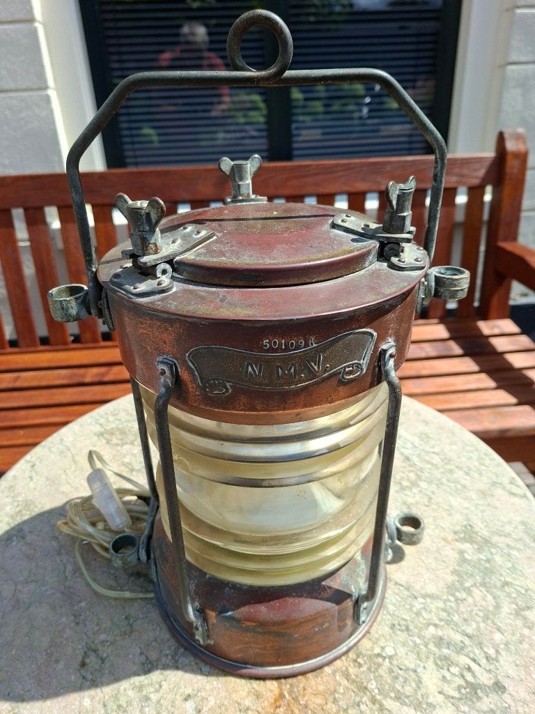 Antieke koperen scheepslamp - toplicht, Antiek en Kunst, Verzenden