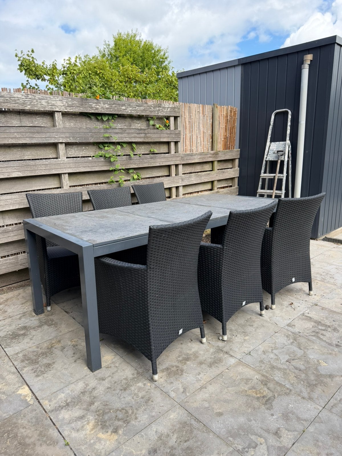 Complete tuinset met 6 P&R Design stoelen, Ophalen, Gebruikt, 8 zitplaatsen, Wicker