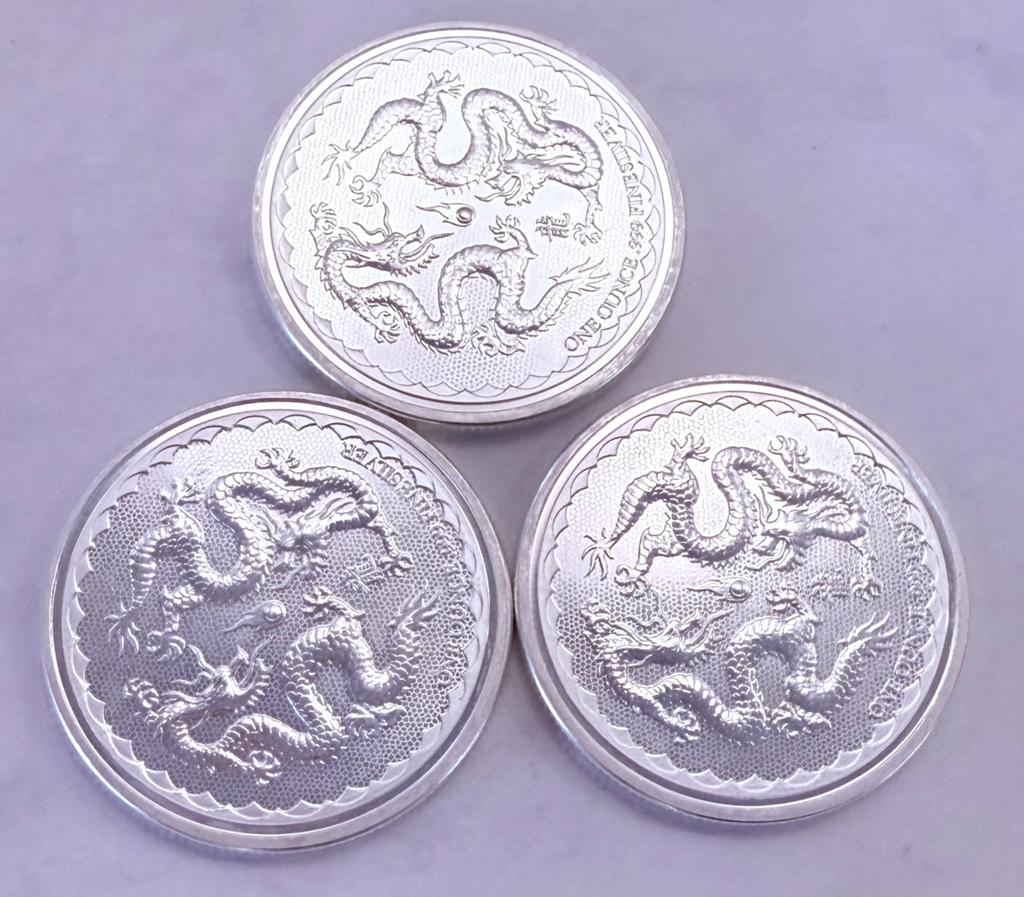 3x 1oz zilver 2018 Double Dragon New Zealand Mint / 999 mint, Ophalen of Verzenden, Zuidoost-Azië, Zilver