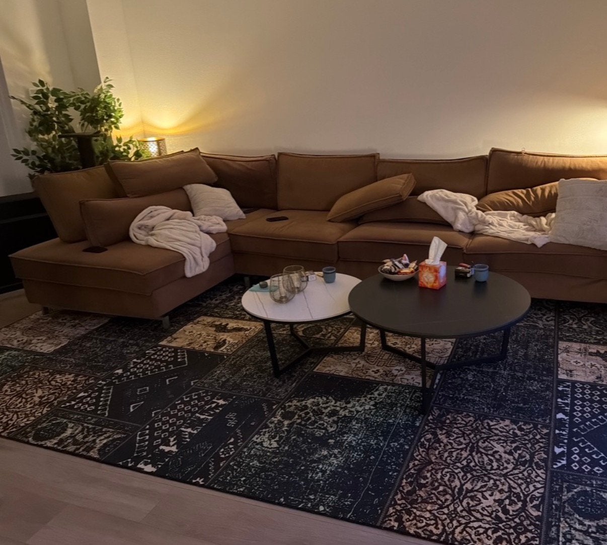 Zo goed als nieuw patchwork vloerkleed 305x405 cm, Blauw, Ophalen of Verzenden, Zo goed als nieuw, 200 cm of meer