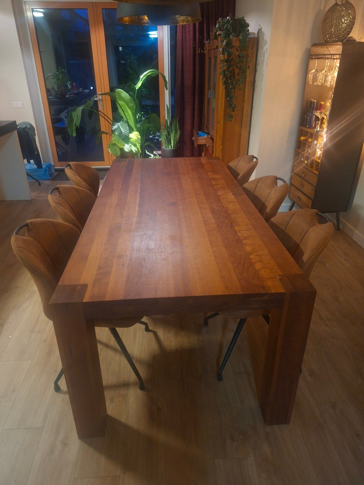 Grote eettafel van massief kersenhout, 220x100 cm, Ophalen, Gebruikt, 100 tot 150 cm, 200 cm of meer