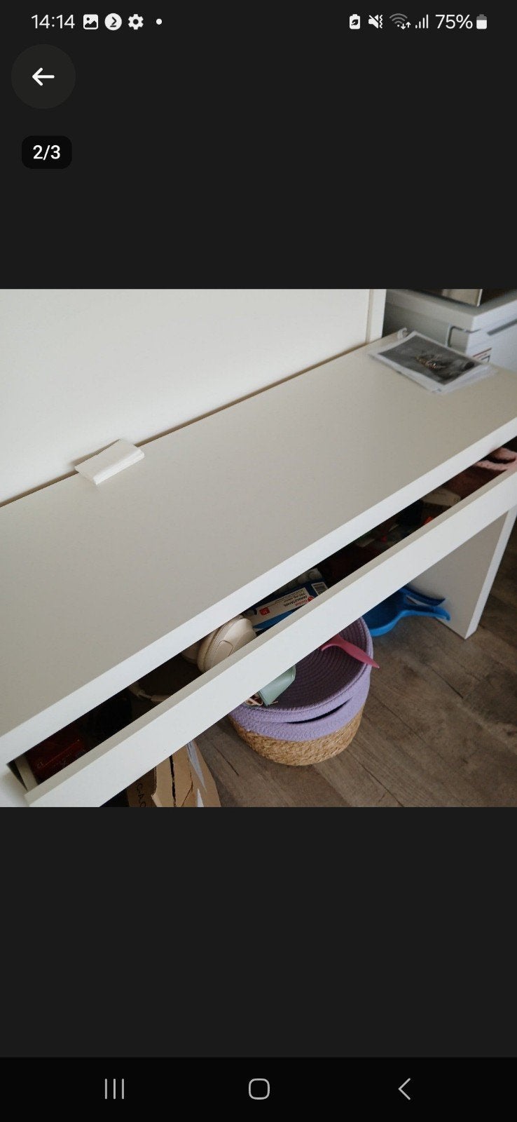 Witte wandtafel/bureau met lade, Ophalen, Gebruikt, 75 cm of meer, Modern
