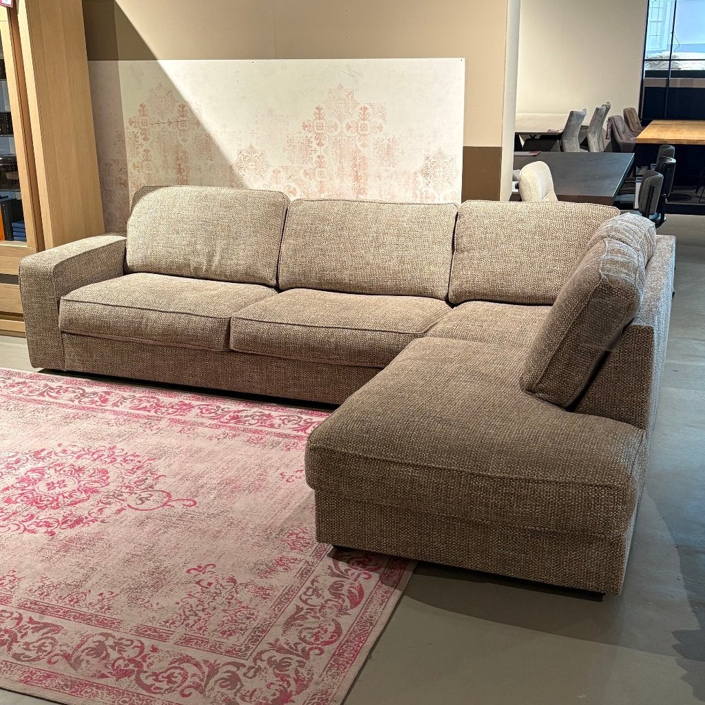 Taupe Hoekbank hoekbank gemeleerd 295x220cm, Ophalen, 250 tot 300 cm, Hoekbank, Zo goed als nieuw